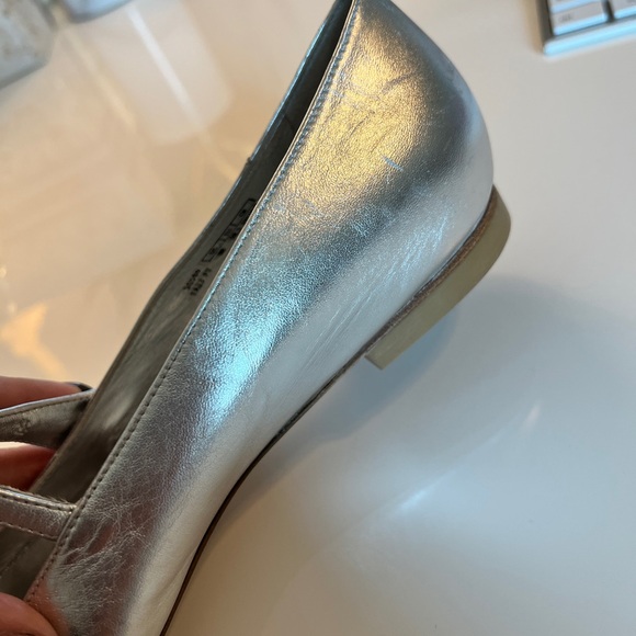 Stuart Weitzman Women's Pointed-Toe Leather Ballet Flats Silver - Medium - Picture 5 of 8